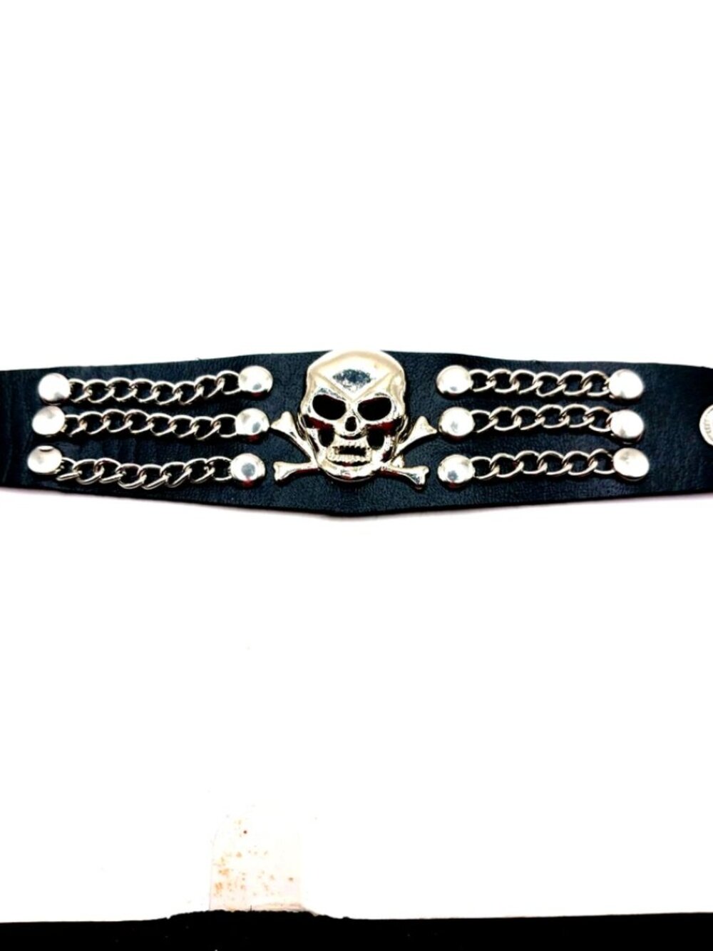 Gothic Skull + Crossbones Chain Vegan Leather Bracelet New